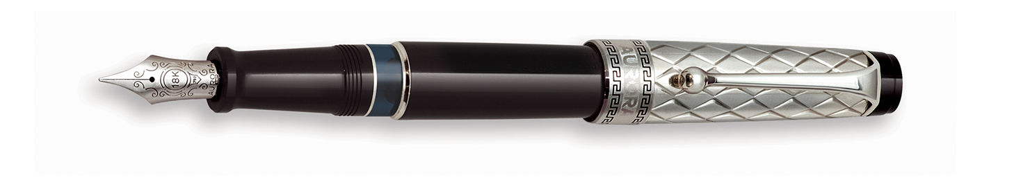 Aurora Riflessi Black Barrel and Sterling Silver Cap Fountain Pen