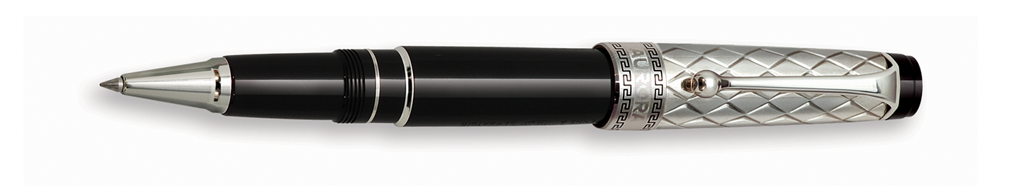 Aurora Riflessi Black Barrel and Sterling Silver Cap Rollerball 